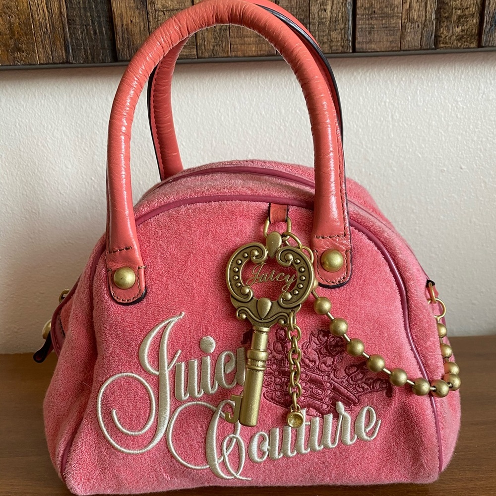 Juicy Couture Crown and Key Pink Terry Bowler Bag